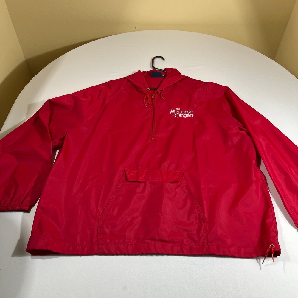 Vintage King Louie Wisconsin Singers Red Anorak Windbreaker Jacket  XL Hooded